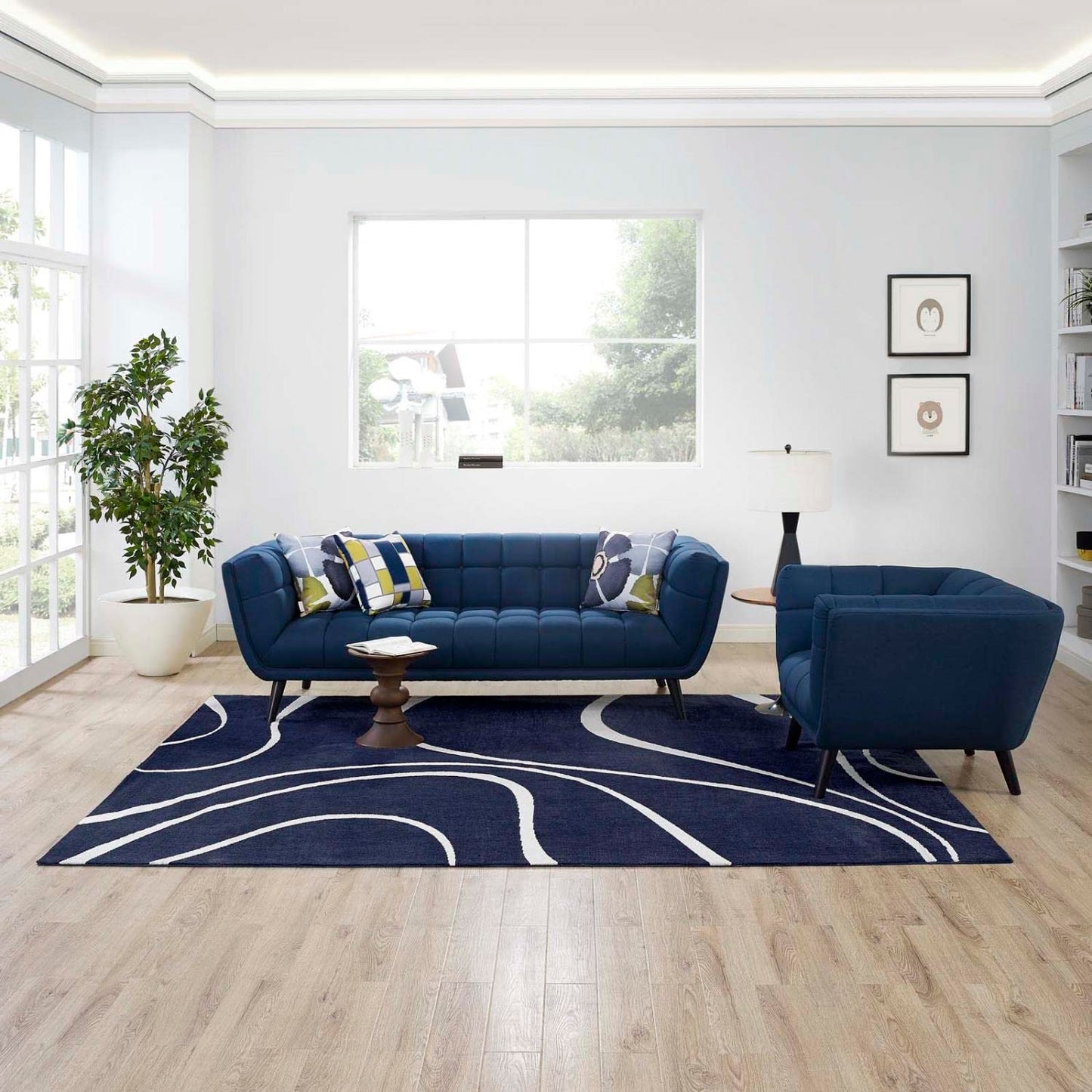 area rugs | CasaFoyer Therese Abstract Swirl Area Rug | Elegant Modern Design | Soft Polyester Microfiber | Durable Jute Bottom | Minimal Shedding | Stain-Resistant | 8x10 Navy/Ivory | casafoyer.myshopify.com