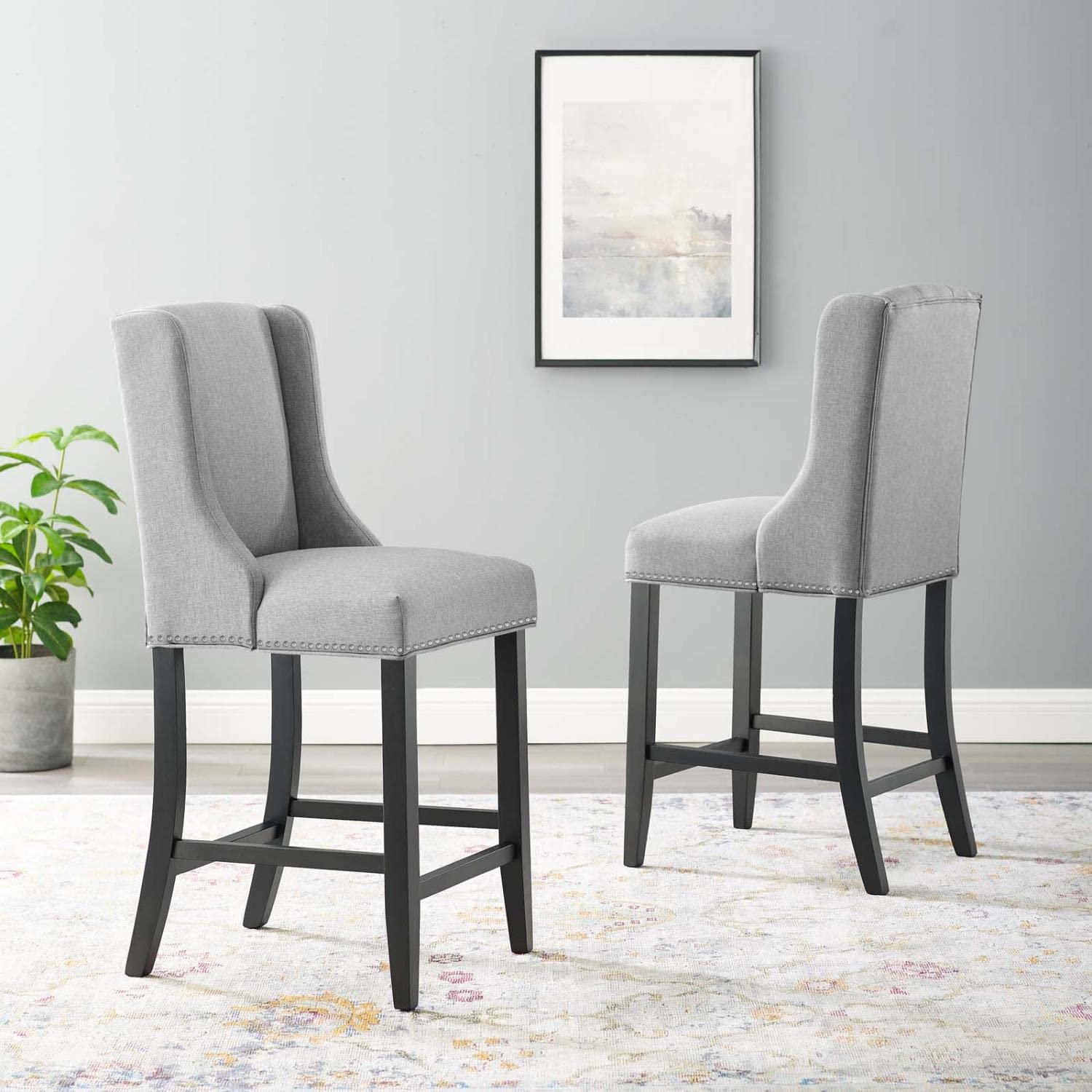 barstools | CasaFoyer Baron Upholstered Fabric Counter Stool Set of 2 | Opulent Heritage | Modern Design | Comfortable & Stylish | Light Gray | casafoyer.myshopify.com