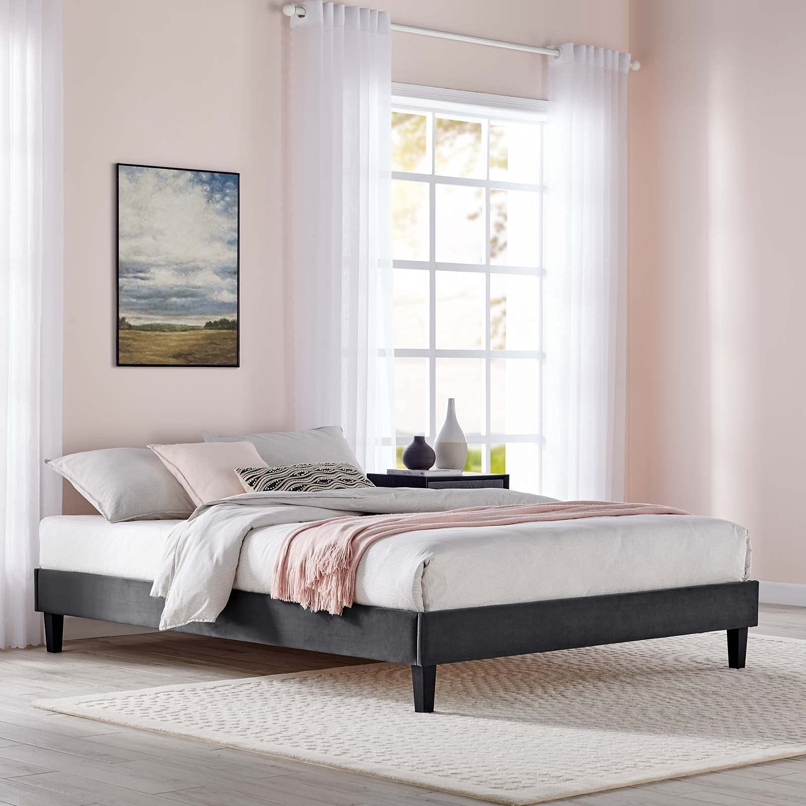 adjustable bed bases | CasaFoyer Reign King Performance Velvet Platform Bed Frame | Elegant Stain-Resistant Velvet | Sturdy Design | No Box Spring Needed | Supports Memory Foam, Latex, Innerspring, Hybrid Mattresses | Easy Assembly | 800 lb Weight Capacity | Charcoal | casafoyer.myshopify.com