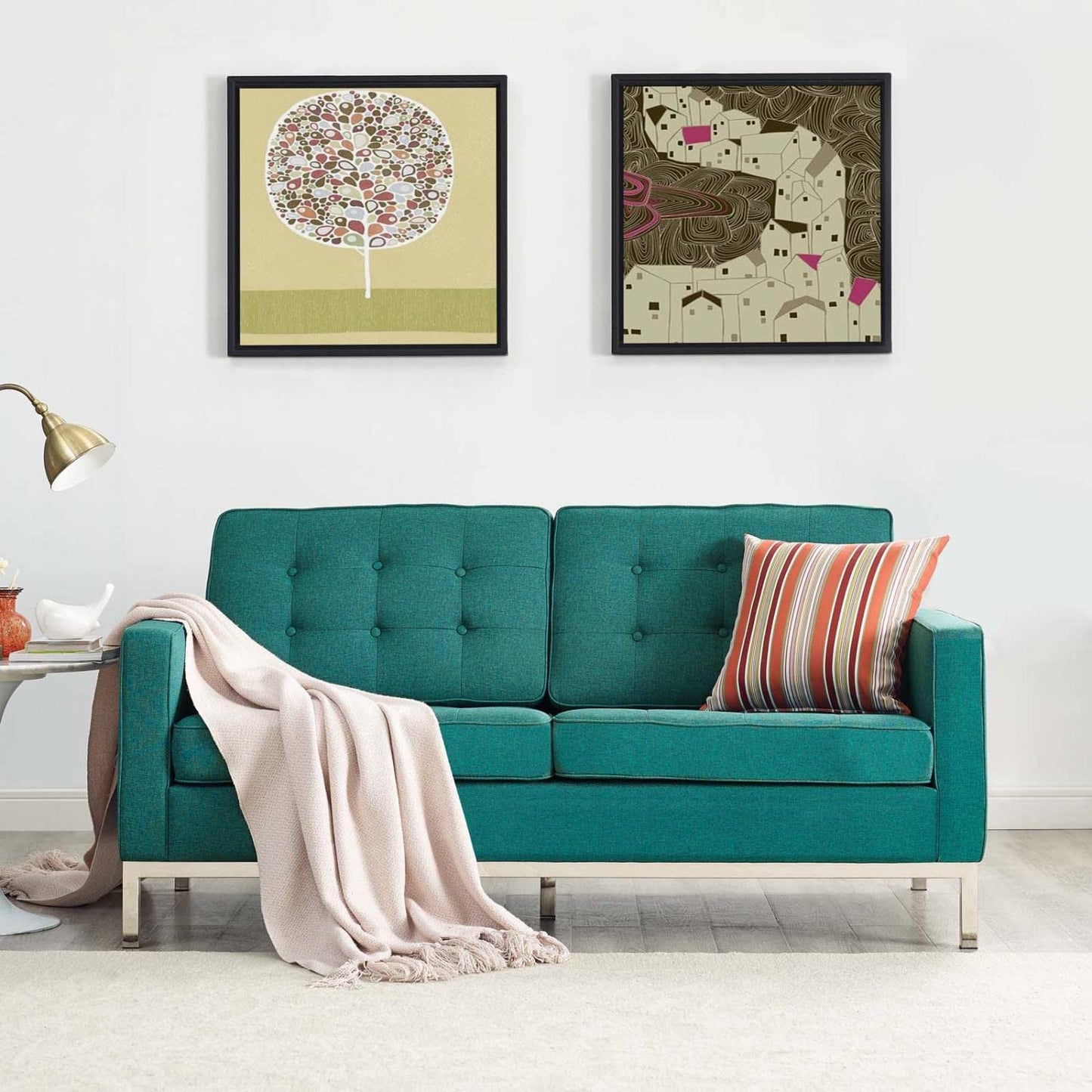 sofas | Mid-Century Modern Loft Loveseat | Stainless Steel Frame | Tufted Back & Seat | Ideal for Reception, Living Rooms, Hotels & Restaurants | casafoyer.myshopify.com