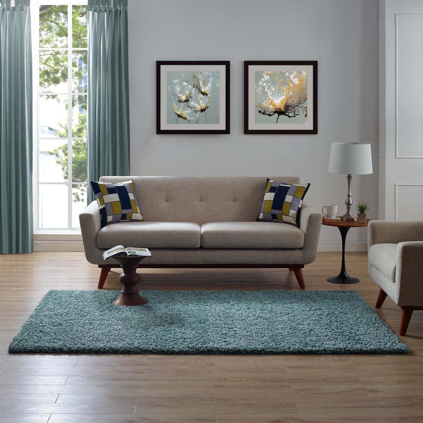 Carpet & Rugs | CasaFoyer Enyssa Solid Shag Area Rug | Aqua Blue/Ivory | 5x8 ft | Durable, Stain Resistant | High Pile, Non-Shedding | Perfect for Home Decor, Living Room, Bedroom | casafoyer.myshopify.com