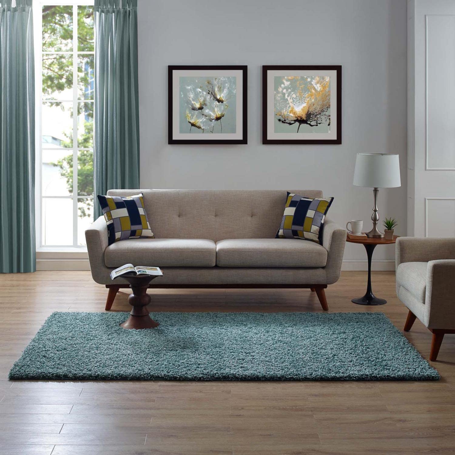Carpet & Rugs | CasaFoyer Enyssa Solid Shag Area Rug | Aqua Blue/Ivory | 5x8 ft | Durable, Stain Resistant | High Pile, Non-Shedding | Perfect for Home Decor, Living Room, Bedroom | casafoyer.myshopify.com
