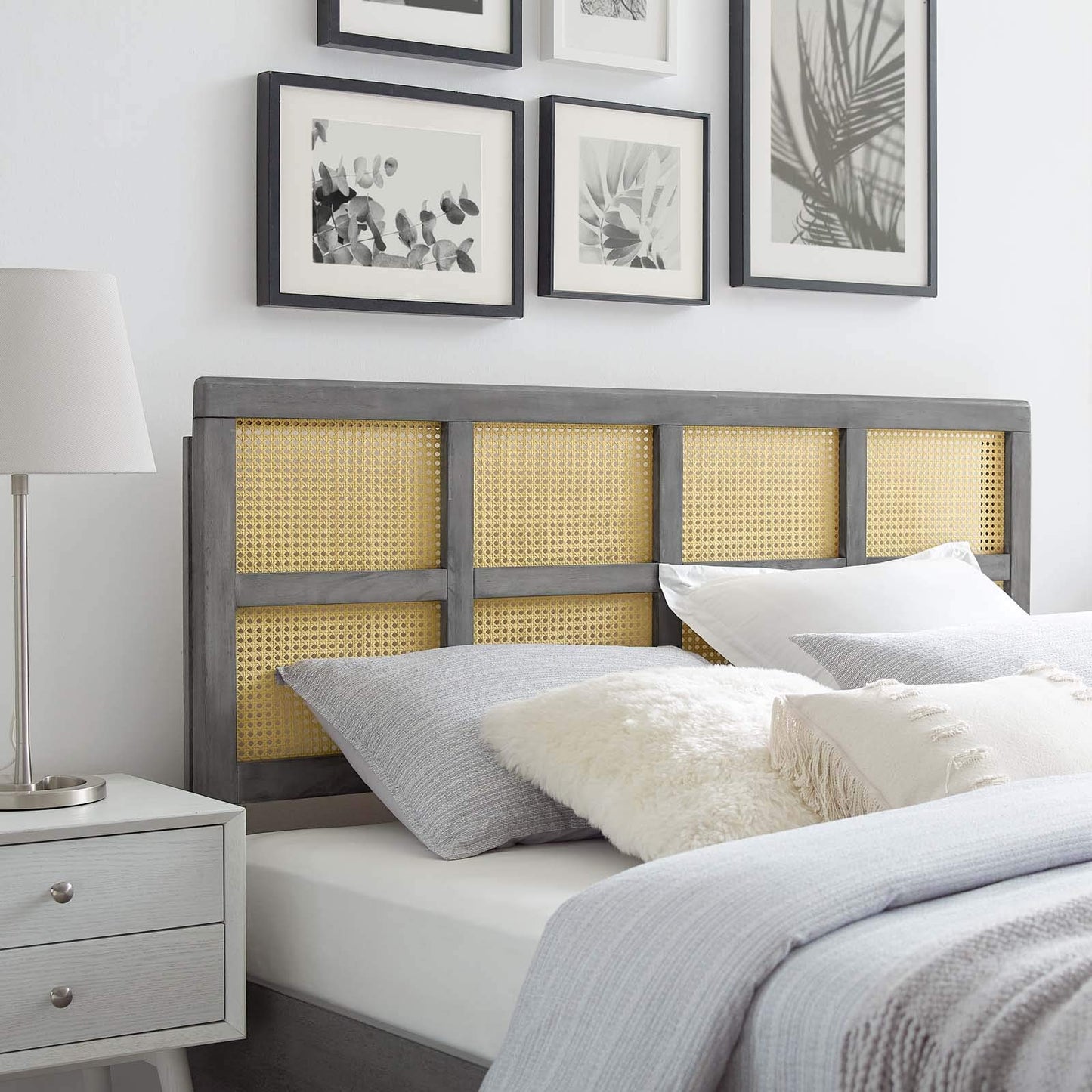 Bed | CasaFoyer Luana Cane Woven Rattan Full Headboard | Mid-Century Modern | Organic Feel | Interchangeable Bed Frame Compatible | Solid Rubberwood Construction | casafoyer.myshopify.com