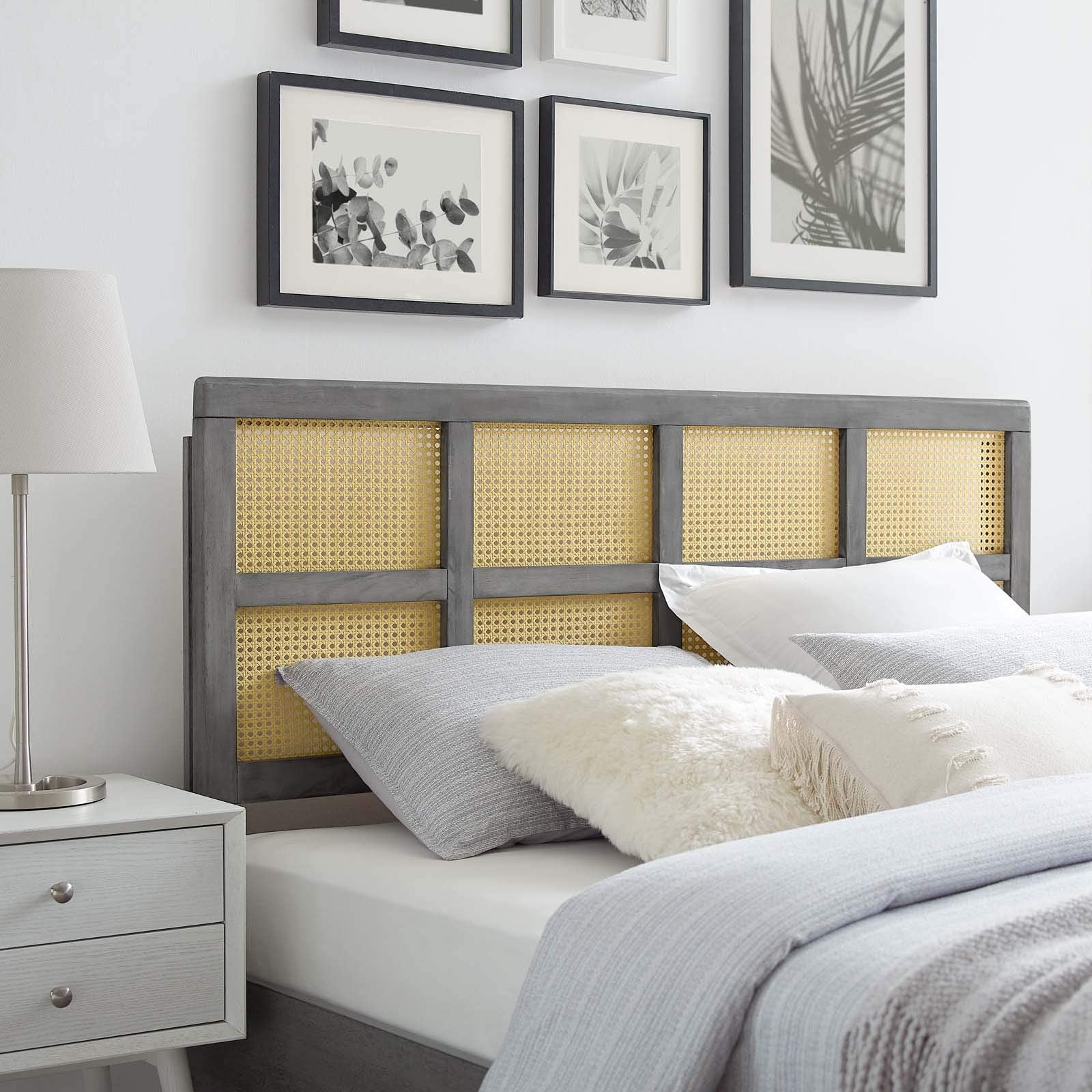 Bed | CasaFoyer Luana Cane Woven Rattan Full Headboard | Mid-Century Modern | Organic Feel | Interchangeable Bed Frame Compatible | Solid Rubberwood Construction | casafoyer.myshopify.com