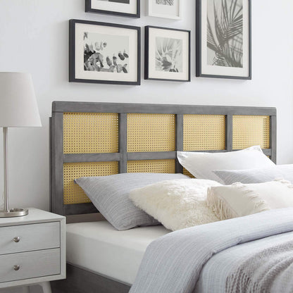 Bed | CasaFoyer Luana Cane Woven Rattan Full Headboard | Mid-Century Modern | Organic Feel | Interchangeable Bed Frame Compatible | Solid Rubberwood Construction | casafoyer.myshopify.com