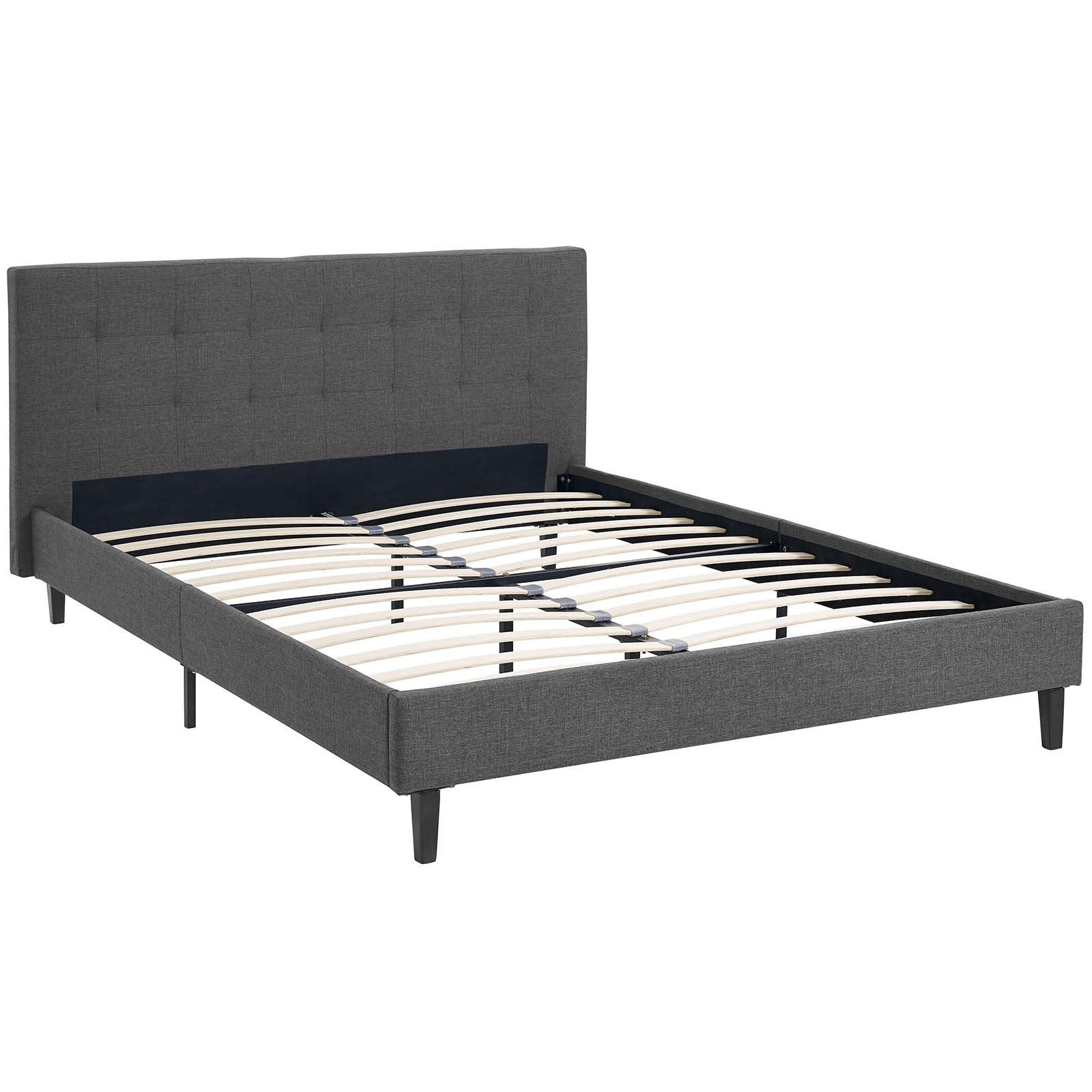 bed frames | CasaFoyer Linnea Platform Bed | Elegant Upholstered Full Bed Frame | Tufted Headboard | Solid Wood Legs | Slatted Support System | Gray | casafoyer.myshopify.com