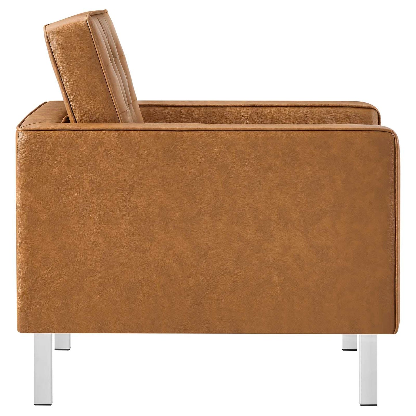 home office desk chairs | CasaFoyer Loft Button Tufted Faux Leather Accent Armchair | Silver Tan | Modern Design | Stainless Steel Frame | 300 lbs Weight Capacity | 30.5L x 32W x 31H | casafoyer.myshopify.com