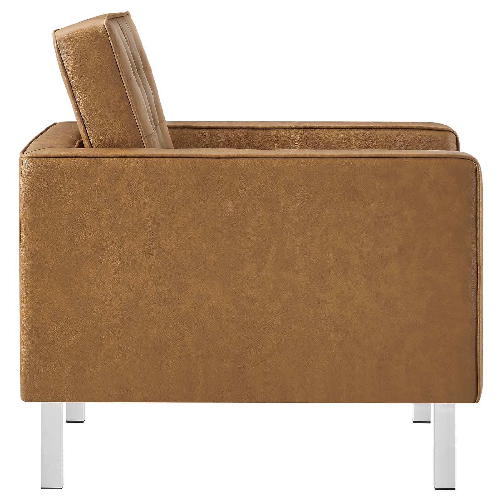home office desk chairs | CasaFoyer Loft Button Tufted Faux Leather Accent Armchair | Silver Tan | Modern Design | Stainless Steel Frame | 300 lbs Weight Capacity | 30.5L x 32W x 31H | casafoyer.myshopify.com