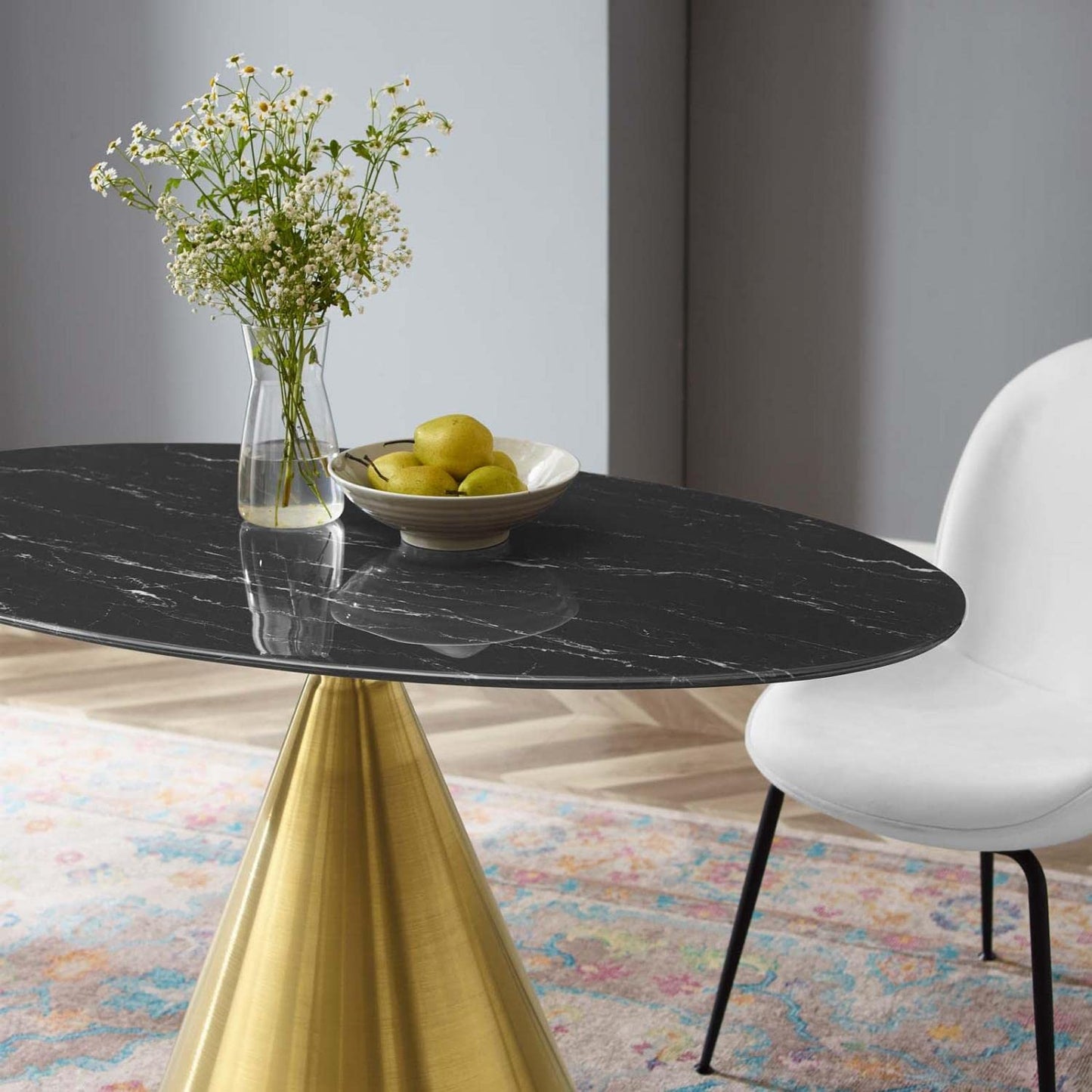 patio dining tables | CasaFoyer Tupelo 48 Oval Artificial Marble Dining Table | Modern Style | Mid-Century Charm | Polished Gold Metal Base | Easy to Clean | Non-Marking Ring | casafoyer.myshopify.com