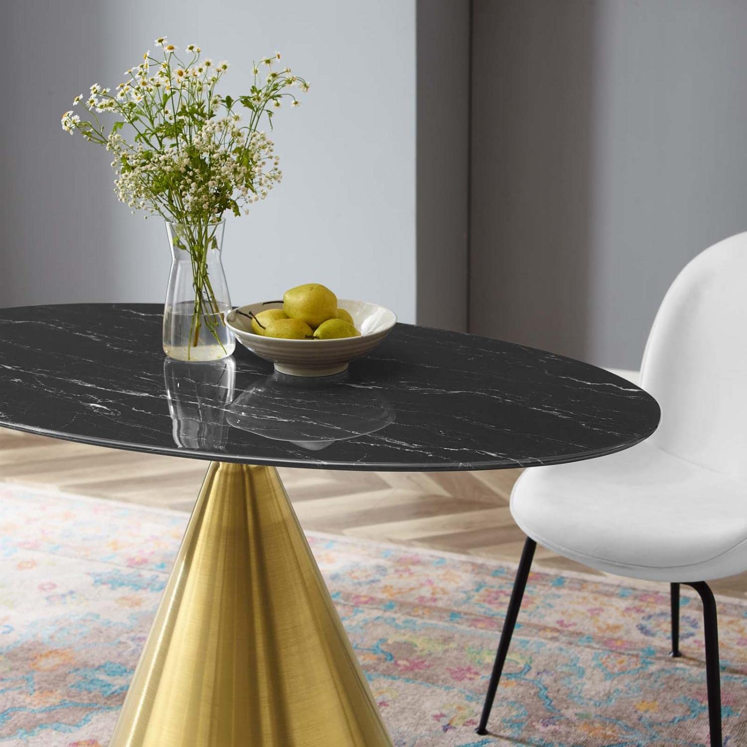 patio dining tables | CasaFoyer Tupelo 48 Oval Artificial Marble Dining Table | Modern Style | Mid-Century Charm | Polished Gold Metal Base | Easy to Clean | Non-Marking Ring | casafoyer.myshopify.com