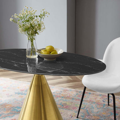 patio dining tables | CasaFoyer Tupelo 48 Oval Artificial Marble Dining Table | Modern Style | Mid-Century Charm | Polished Gold Metal Base | Easy to Clean | Non-Marking Ring | casafoyer.myshopify.com