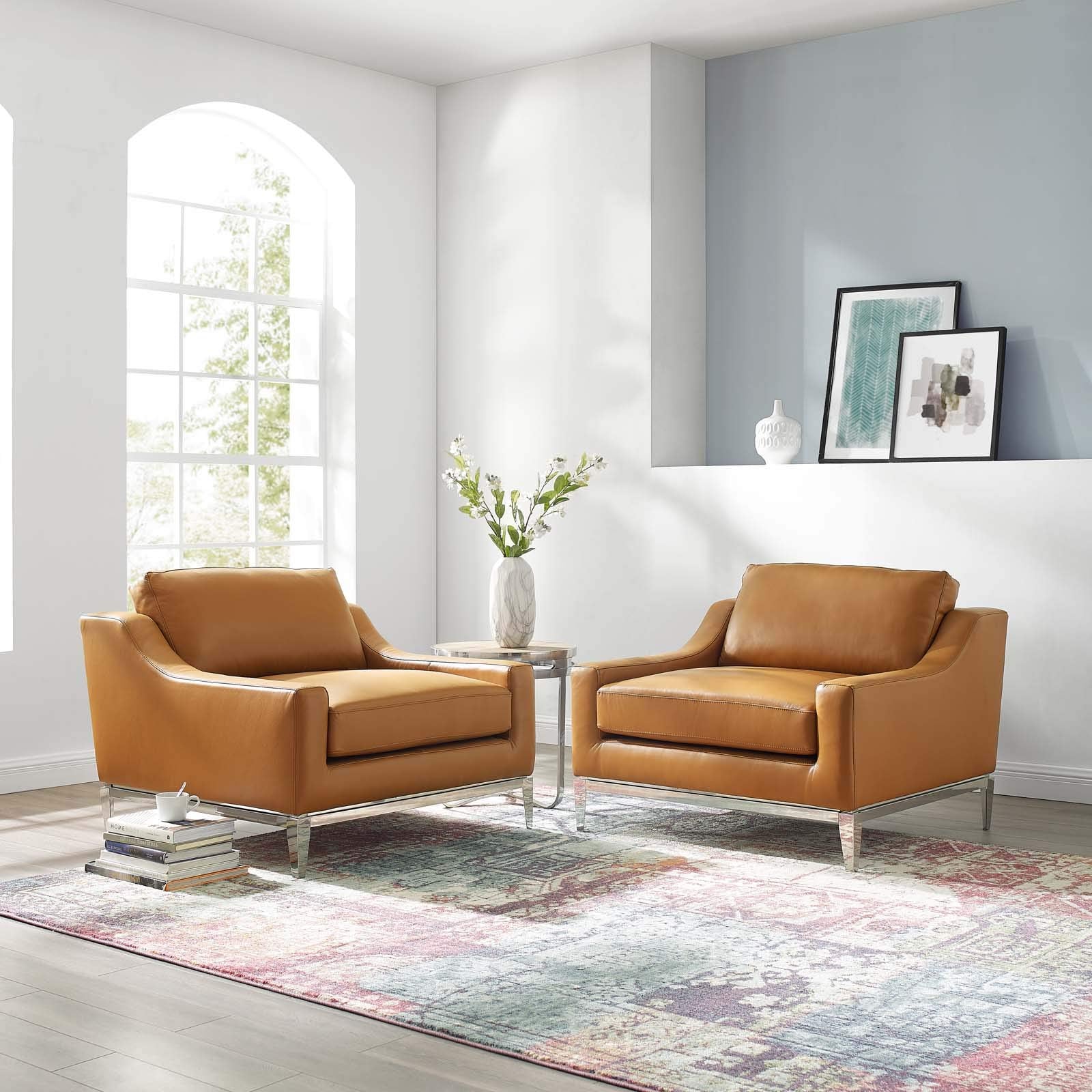 home office desk chairs | CasaFoyer Harness Leather Armchair Set of 2 | Soft Upholstery | Foam Cushion | Stainless Steel Frame | Vintage/Modern Home Décor | Removable Cushions | 300 lbs Capacity | casafoyer.myshopify.com