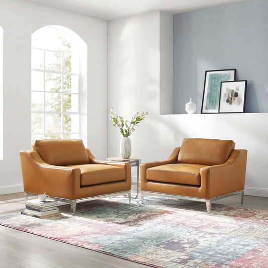 home office desk chairs | CasaFoyer Harness Leather Armchair Set of 2 | Soft Upholstery | Foam Cushion | Stainless Steel Frame | Vintage/Modern Home Décor | Removable Cushions | 300 lbs Capacity | casafoyer.myshopify.com