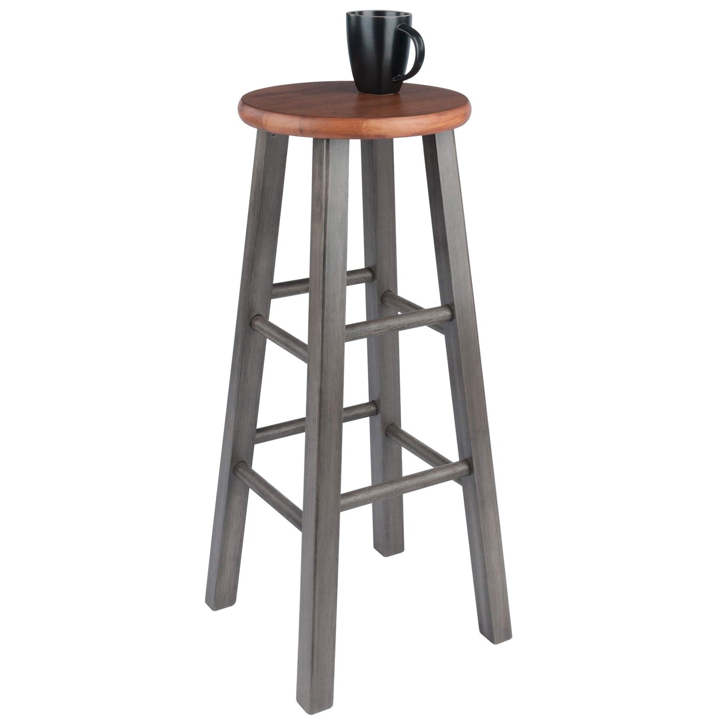 STOOL_SEATING | CasaFoyer  Wood Ivy Bar Stool | Rustic Teak & Gray | Farmhouse Charm | Solid Wood | High & Low Crossbars | 220lbs Capacity | No Assembly | casafoyer.myshopify.com