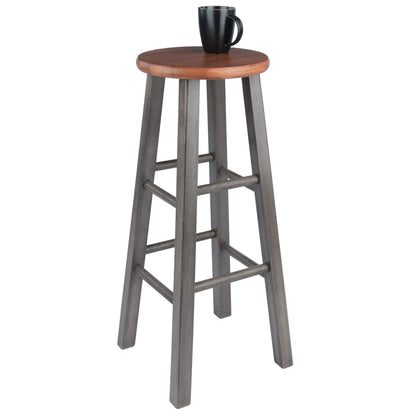 STOOL_SEATING | CasaFoyer  Wood Ivy Bar Stool | Rustic Teak & Gray | Farmhouse Charm | Solid Wood | High & Low Crossbars | 220lbs Capacity | No Assembly | casafoyer.myshopify.com