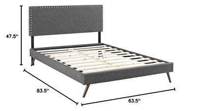 Bed | CasaFoyer  Macie Platform Bed | Solid Wood Frame | Polyester Upholstery | Tapered Legs | Sturdy Slats | No Box Spring Needed | Queen Size | Gray | casafoyer.myshopify.com