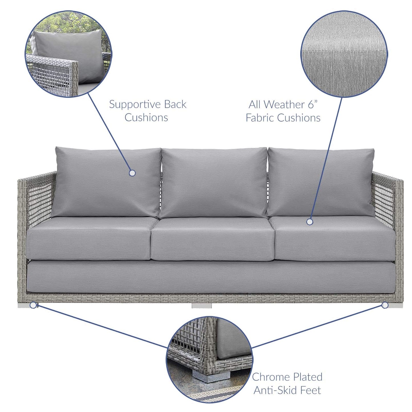 sofas | CasaFoyer Aura Outdoor Patio Sofa | Synthetic Gray Wicker Rattan | Aluminum Frame | All-Weather Cushions | Comfortable & Stylish | Perfect for Outdoor Spaces | casafoyer.myshopify.com