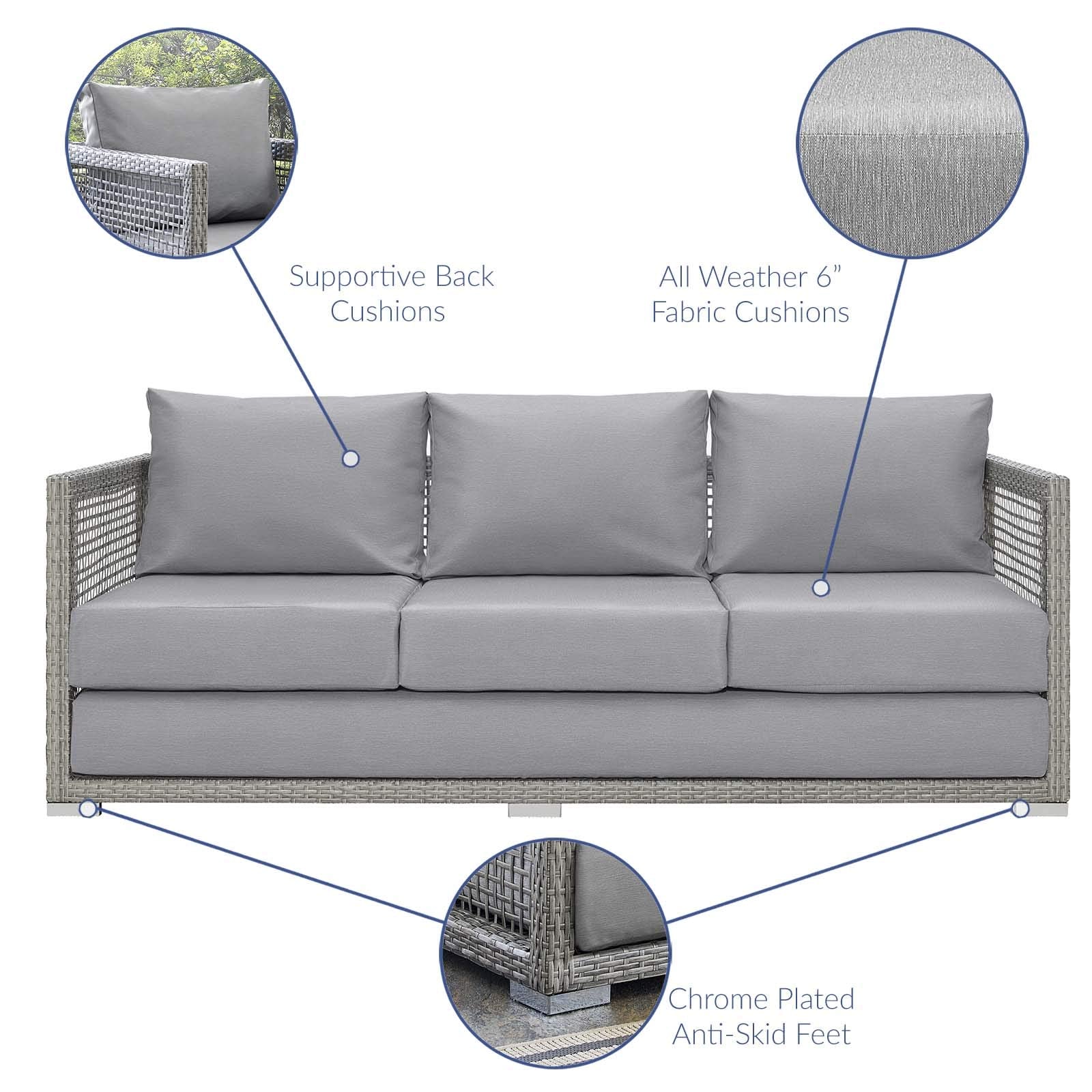 sofas | CasaFoyer Aura Outdoor Patio Sofa | Synthetic Gray Wicker Rattan | Aluminum Frame | All-Weather Cushions | Comfortable & Stylish | Perfect for Outdoor Spaces | casafoyer.myshopify.com