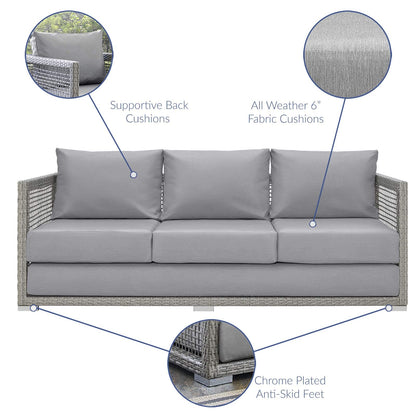 sofas | CasaFoyer Aura Outdoor Patio Sofa | Synthetic Gray Wicker Rattan | Aluminum Frame | All-Weather Cushions | Comfortable & Stylish | Perfect for Outdoor Spaces | casafoyer.myshopify.com