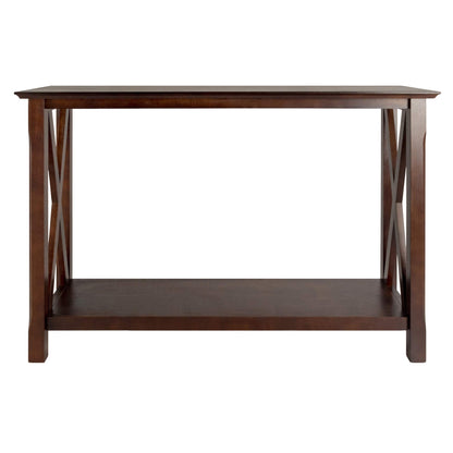 TABLE | Ergode  Wood Xola Console Table | X Cross Design | Cappuccino Finish | Entryway Hall Table | Bottom Shelf | Solid Wood Construction | Easy Assembly | 45 W x 17.09 D x 30 H | 37.48 lbs | casafoyer.myshopify.com