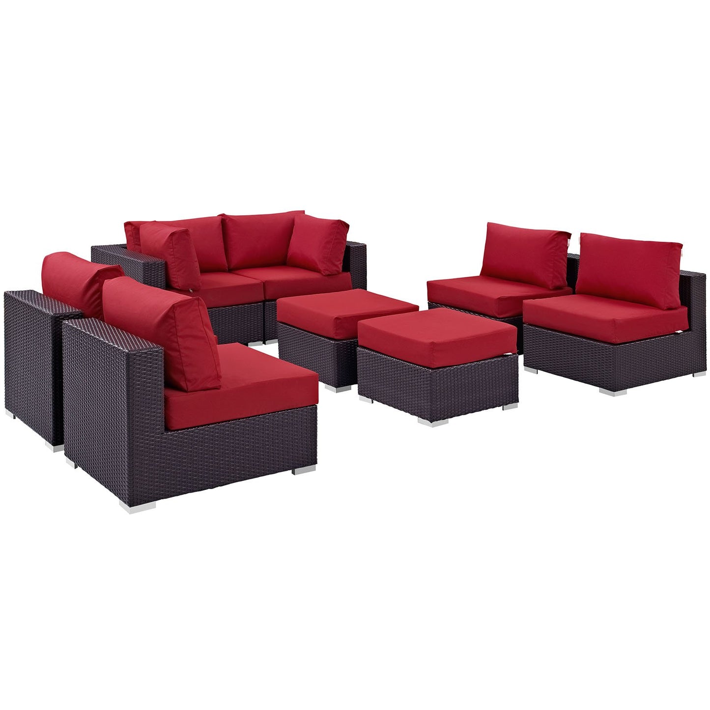 kitchen and dining room sets | CasaFoyer Convene Outdoor Sectional Set | Durable Rattan & Aluminum Frame | All-Weather Cushions | 8 Piece Patio Sofa Set | Espresso Red | casafoyer.myshopify.com