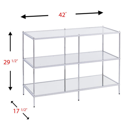 Dining Table | Exquisite Console Table | Chrome Frame | Mirrored Shelves | Glass Top | Stylish Storage | Lustrous Charm | Living, Den, or Dining Room | casafoyer.myshopify.com