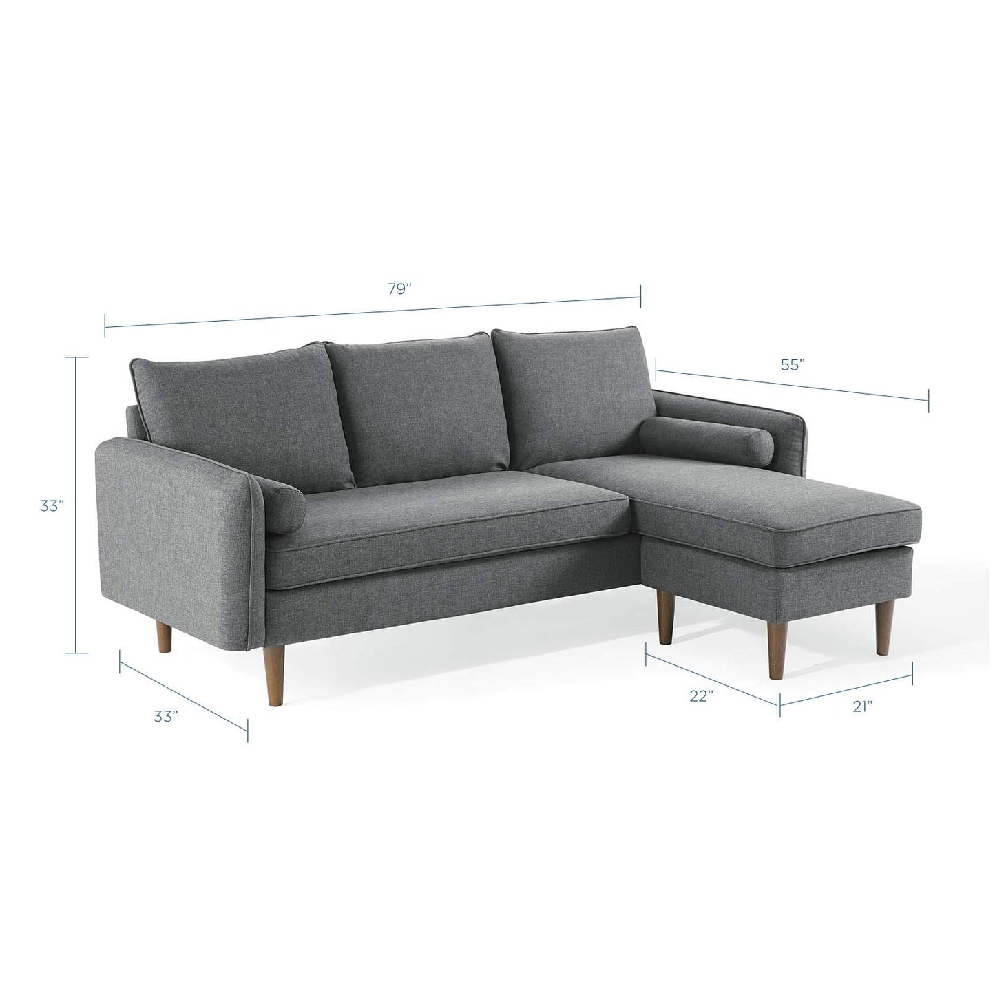 sofas | CasaFoyer Revive Upholstered Fabric Sectional Sofa | Comfortable Profile | Bolster Pillows | Luxurious Seating | Soft Polyester Upholstery | Splayed Wood Legs | Gray | casafoyer.myshopify.com