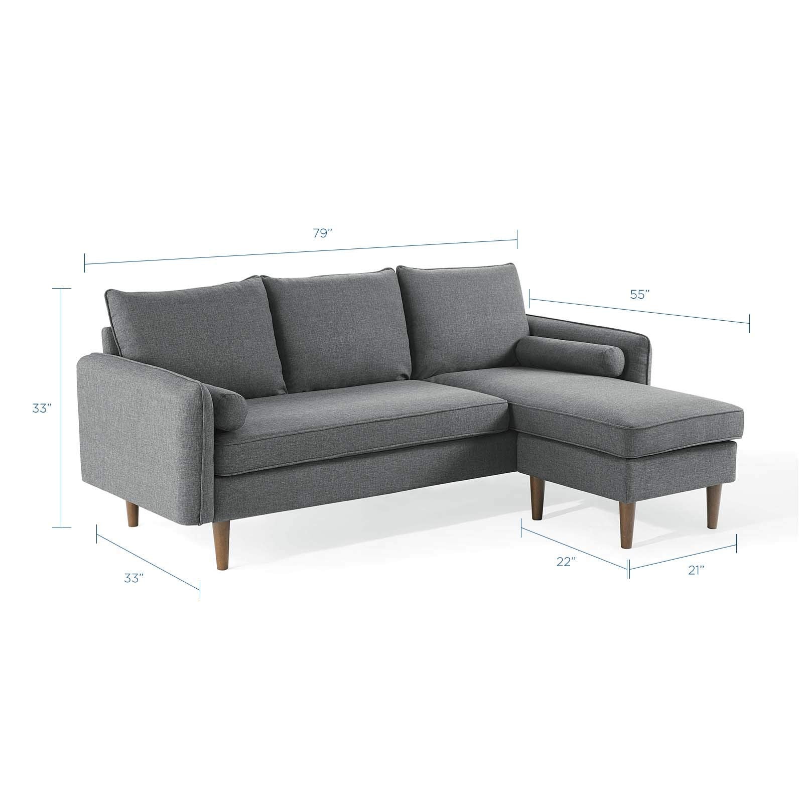 sofas | CasaFoyer Revive Upholstered Fabric Sectional Sofa | Comfortable Profile | Bolster Pillows | Luxurious Seating | Soft Polyester Upholstery | Splayed Wood Legs | Gray | casafoyer.myshopify.com