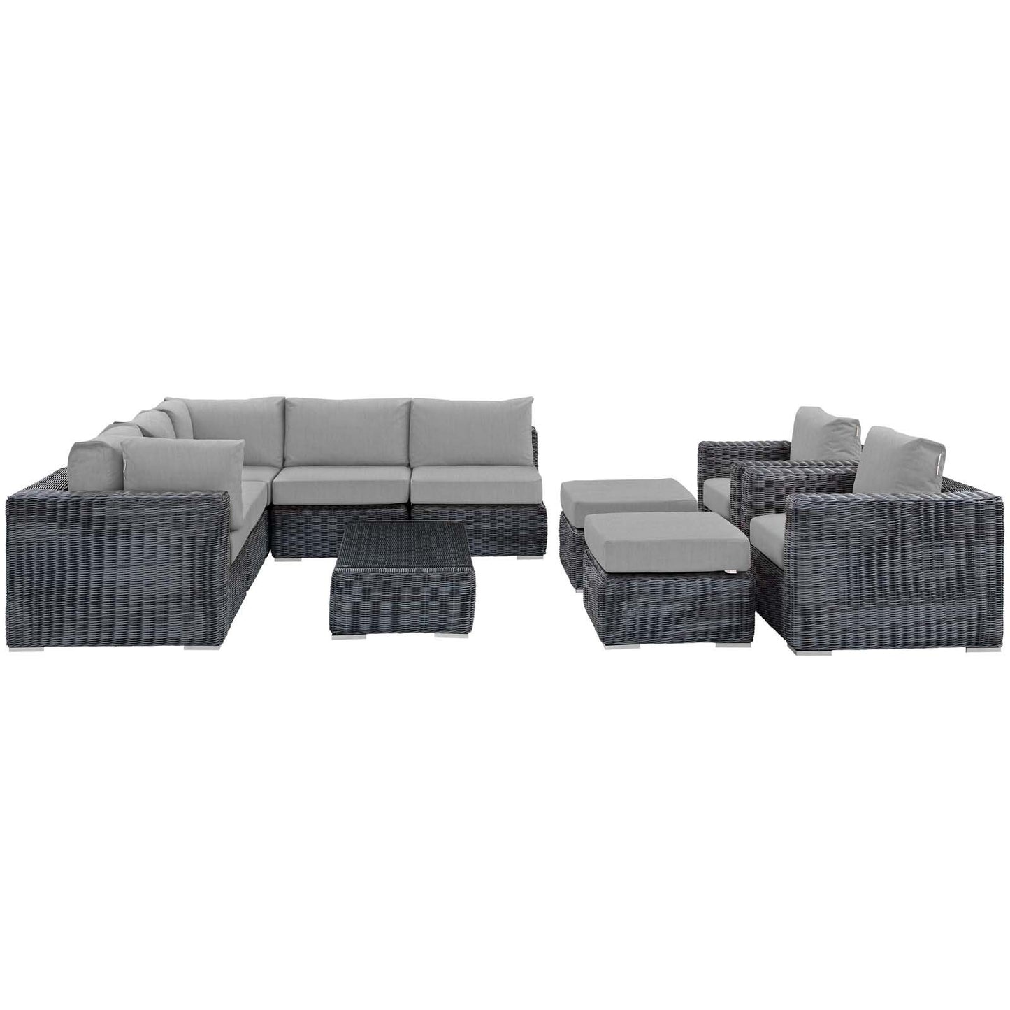 Patio Furniture Sets | Summon Outdoor Patio Sectional Sofa Set | 10 Piece | Sunbrella Fabric | Two-Tone Rattan Weave | Aluminum Frame | casafoyer.myshopify.com