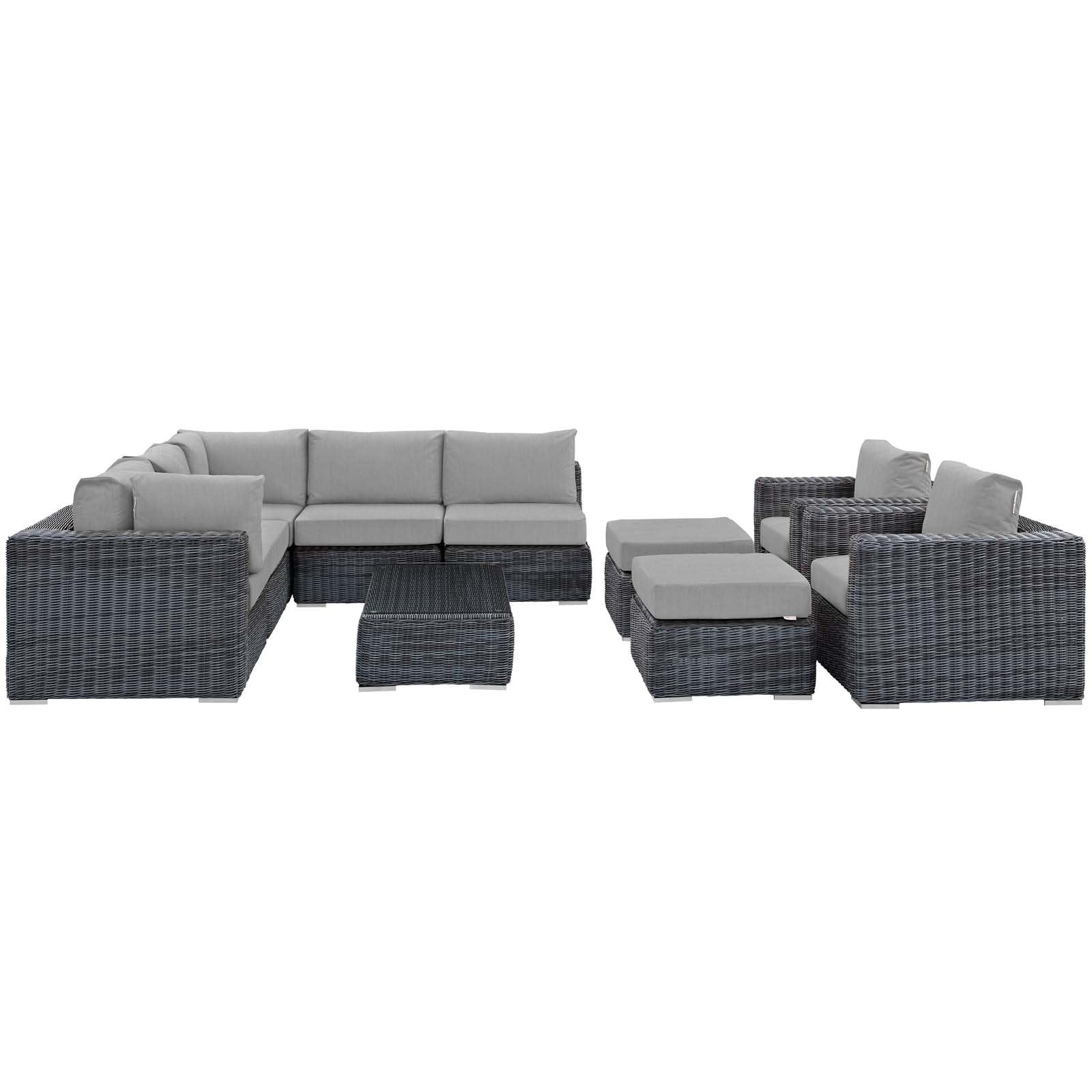 Patio Furniture Sets | Summon Outdoor Patio Sectional Sofa Set | 10 Piece | Sunbrella Fabric | Two-Tone Rattan Weave | Aluminum Frame | casafoyer.myshopify.com