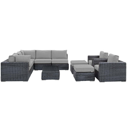 Patio Furniture Sets | Summon Outdoor Patio Sectional Sofa Set | 10 Piece | Sunbrella Fabric | Two-Tone Rattan Weave | Aluminum Frame | casafoyer.myshopify.com