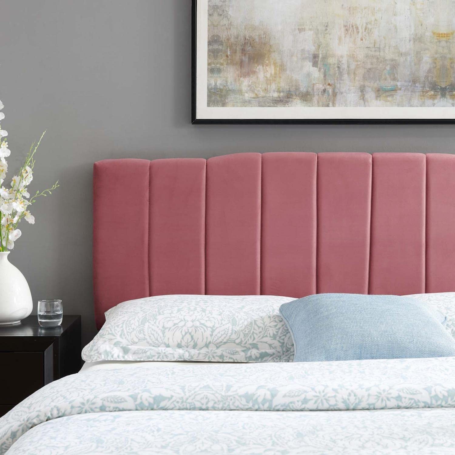 Bed | CasaFoyer Camilla Channel Tufted Performance Velvet King/California King Headboard | Retro Charm, Stain-Resistant, Adjustable Mounting Positions | casafoyer.myshopify.com