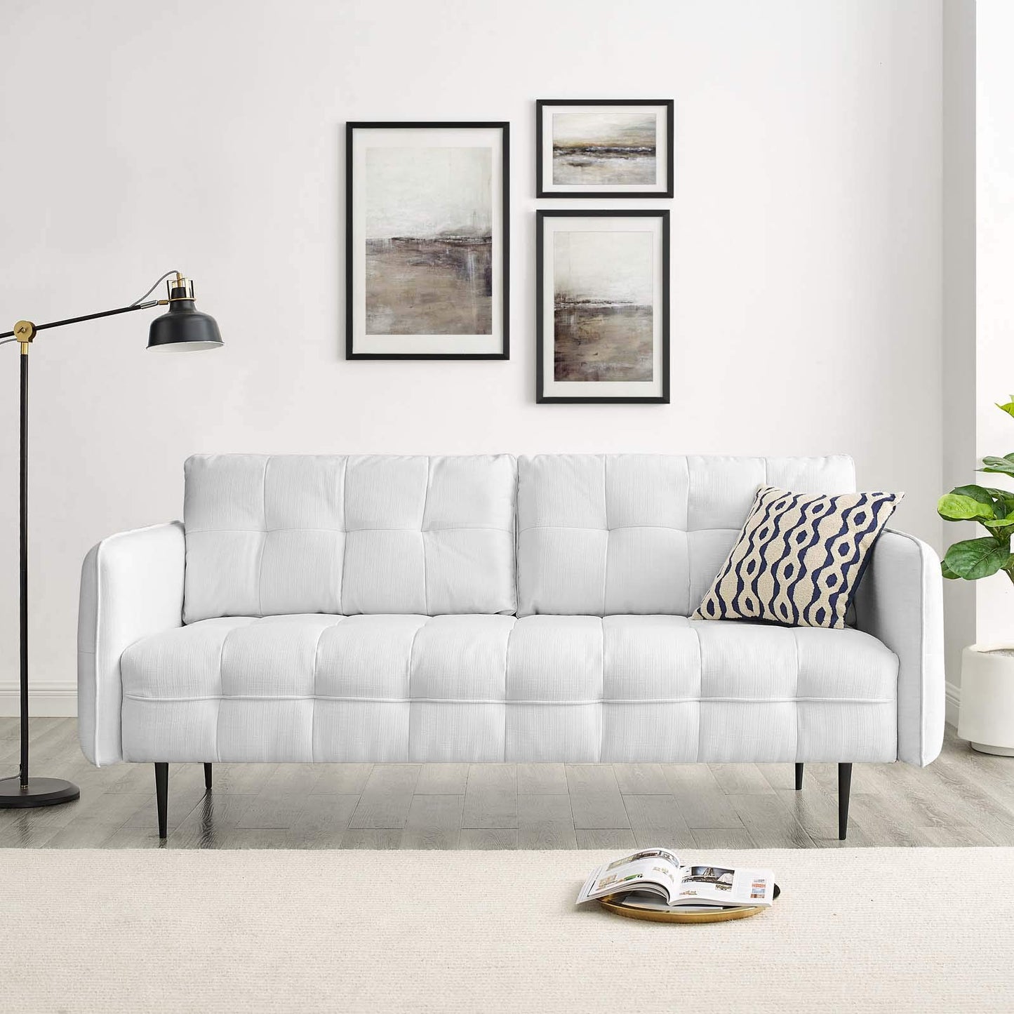 sofas | CasaFoyer Cameron Tufted Fabric Sofa | Contemporary Charm | Mid-Century Design | Soft Polyester | Foam Padding | Sinuous Spring Support | Solid Wood Frame | Black Metal Legs | Easy Assembly | 900 lbs Weight Capacity | casafoyer.myshopify.com