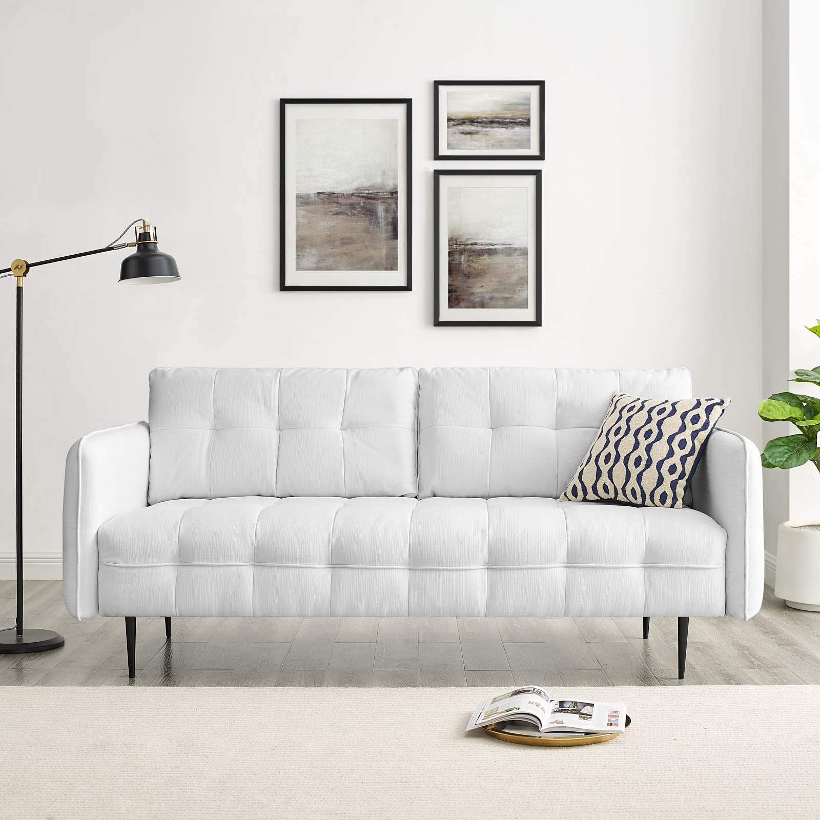sofas | CasaFoyer Cameron Tufted Fabric Sofa | Contemporary Charm | Mid-Century Design | Soft Polyester | Foam Padding | Sinuous Spring Support | Solid Wood Frame | Black Metal Legs | Easy Assembly | 900 lbs Weight Capacity | casafoyer.myshopify.com