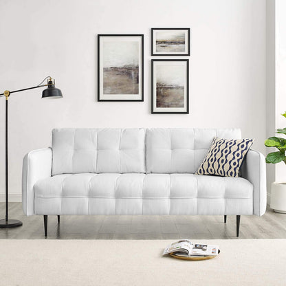 sofas | CasaFoyer Cameron Tufted Fabric Sofa | Contemporary Charm | Mid-Century Design | Soft Polyester | Foam Padding | Sinuous Spring Support | Solid Wood Frame | Black Metal Legs | Easy Assembly | 900 lbs Weight Capacity | casafoyer.myshopify.com