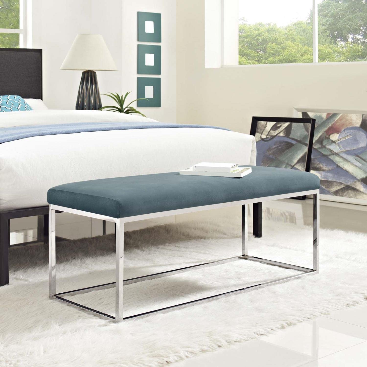 ottomans | CasaFoyer Anticipate Performance Velvet Bench | Modern Design | Luxurious Upholstery | Gold Stainless Steel Base | Non-Marking Footpads | Comfortable Seat Cushion | No Assembly Required | Gray | casafoyer.myshopify.com