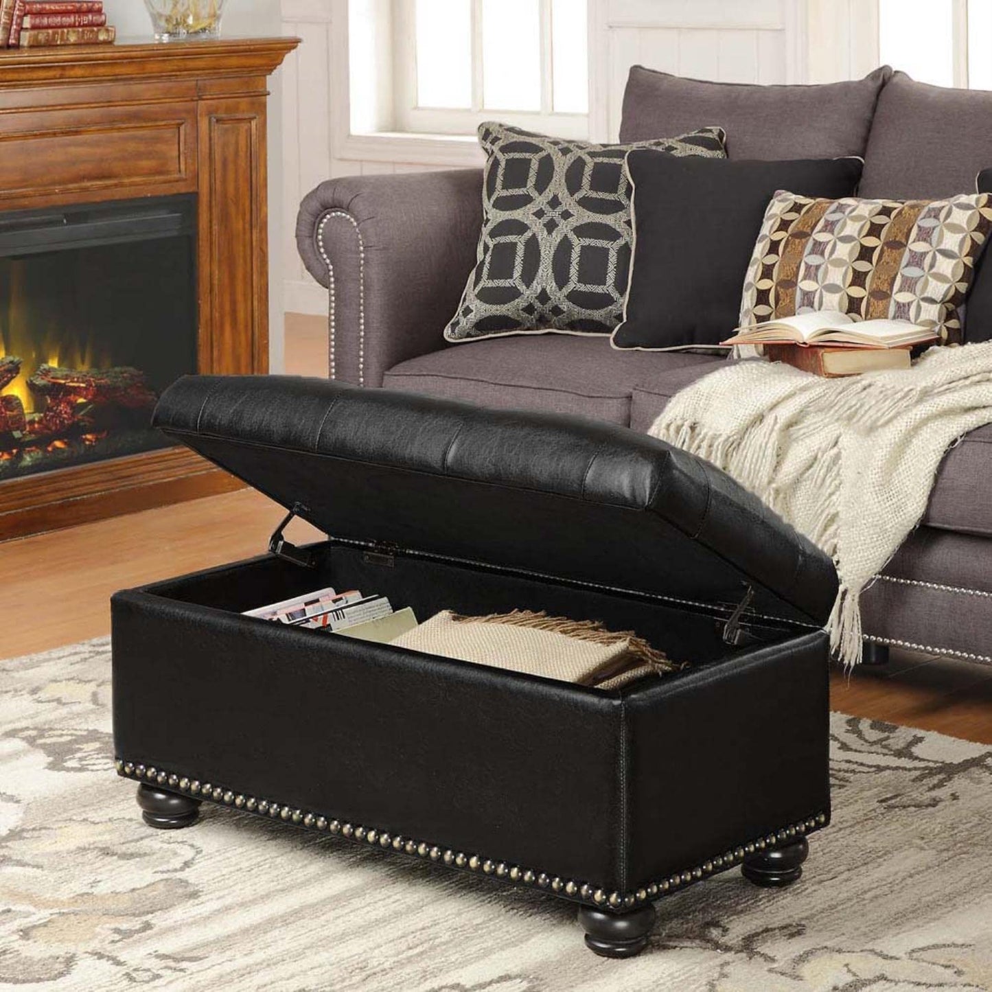 Ottoman | Elegant Designs4Comfort 7th Avenue Storage Ottoman | Nailhead Trim | Stylish Bench & Practical Storage | Lift-Up Lid | Revitalize Home Decor | casafoyer.myshopify.com