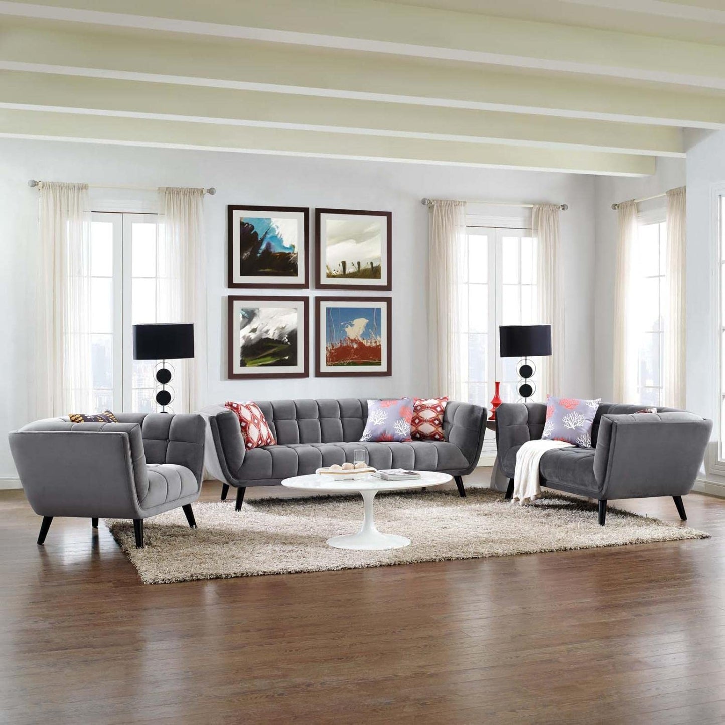 kitchen and dining room sets | CasaFoyer Bestow Performance Velvet Living Room Set | Wide-Profile Design | Soft & Durable Upholstery | Button Tufting | Black Wood Legs | Includes Armchair, Loveseat, Sofa | Perfect for Mid-Century, Modern Farmhouse, Contemporary Decor | casafoyer.myshopify.com