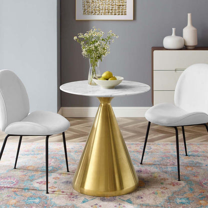 patio dining tables | CasaFoyer Tupelo 28 Dining Table | Modern Style | Mid-Century Charm | Polished Gold Metal Base | Easy-to-Clean Artificial Marble Top | Non-Marking Ring | casafoyer.myshopify.com