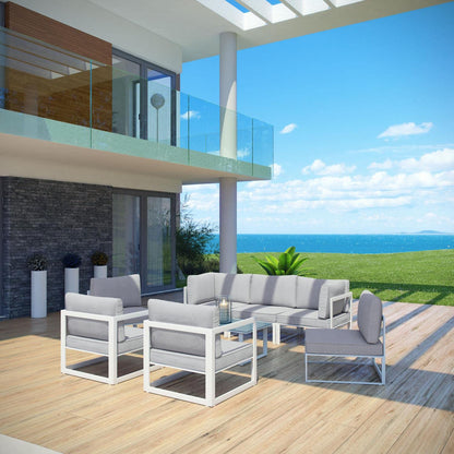 Patio Furniture Sets | Fortuna Outdoor Patio Collection | 9-Piece Sectional Sofa Set | Durable Aluminum Frame | All-Weather Cushions | Coffee Table | Modern Outdoor Lounge Spaces | casafoyer.myshopify.com
