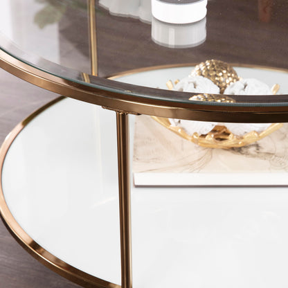 Overbed Desk | Sophisticated Gold & Glass Cocktail Table | Modern Design | Metallic Frame | Beveled Glass Top & Shelf | Tripod Shape | 1920s Inspired Glamour | Ideal for Living Room, Den, or Home Office | casafoyer.myshopify.com