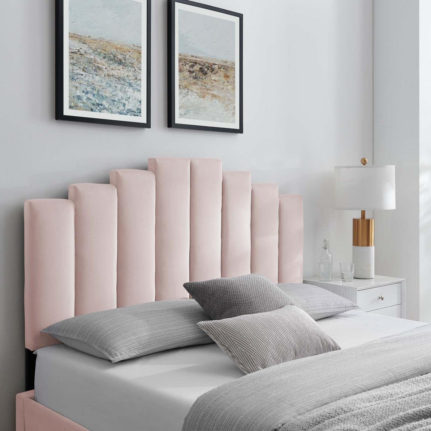 headboards | CasaFoyer Noelle Performance Velvet Full/Queen Headboard | Luxurious Stain-Resistant Velvet | Adjustable Height | Glam Deco Style | Pink | casafoyer.myshopify.com