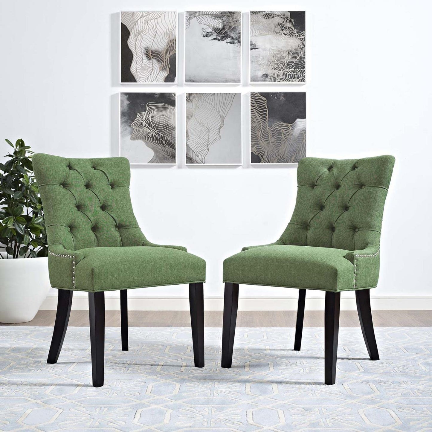 home office desk chairs | CasaFoyer Regent Dining Side Chair Set of 2 | Exquisite Nostalgic Design | Tufted Buttons | Nailhead Trim | Foam Cushioned Seat | Polyester Fabric | Non-Marking Foot Caps | Tapered Wood Legs | Green | casafoyer.myshopify.com