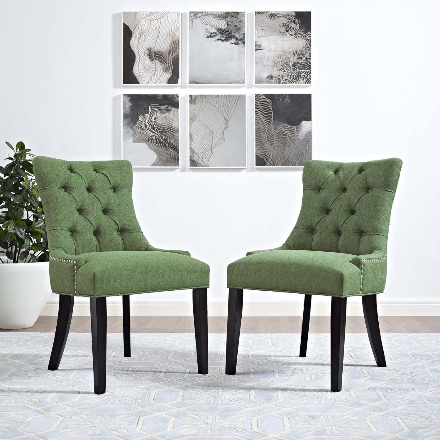 home office desk chairs | CasaFoyer Regent Dining Side Chair Set of 2 | Exquisite Nostalgic Design | Tufted Buttons | Nailhead Trim | Foam Cushioned Seat | Polyester Fabric | Non-Marking Foot Caps | Tapered Wood Legs | Green | casafoyer.myshopify.com