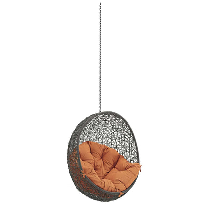 porch swings | Ergode Hide Outdoor Patio Swing Chair | Tranquil Island Escape | Synthetic Rattan Weave | All-Weather Cushion | Powder-Coated Steel Frame | Adjustable Chain | Versatile Indoor/Outdoor Lounger | Gray Orange | casafoyer.myshopify.com