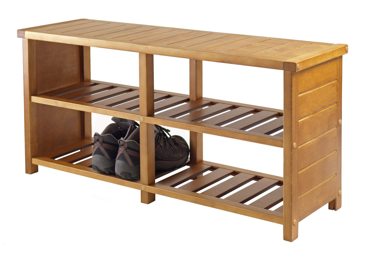 BENCH | Ergode Keystone Shoe Bench | Shoe Organizer with Top Seat & Divided Shelves | Teak Finish | 38.43W x 11.81D x 18.27H | 200 lbs Capacity | casafoyer.myshopify.com