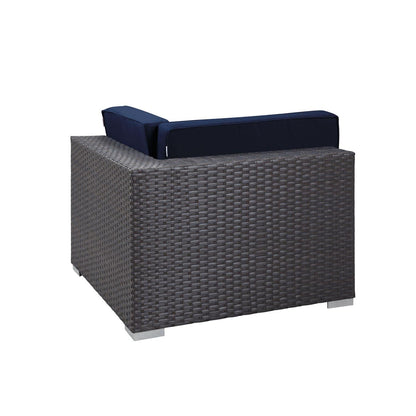 Patio Furniture Sets | Sojourn Outdoor Patio Corner Sofa Chair | Sunbrella Fabric | Synthetic Rattan | UV Protection | Aluminum Frame | casafoyer.myshopify.com