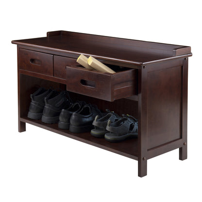 BENCH | Ergode Adriana Storage Bench | Comfortable Seating | Ample Storage Space | Walnut Finish | 3 Drawers | Dimensions: 37.90W x 14.17D x 22H | casafoyer.myshopify.com