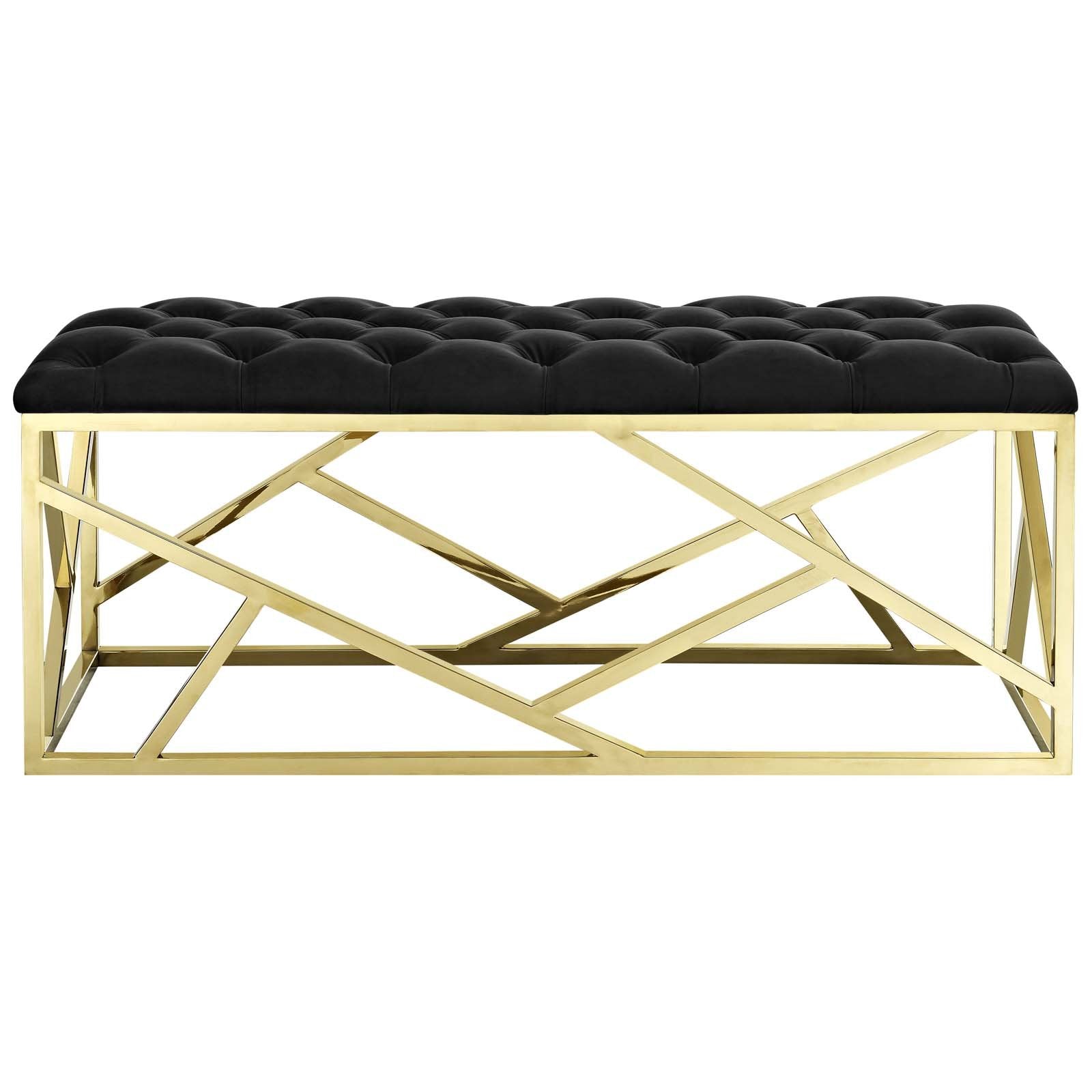ottomans | CasaFoyer Intersperse Bench | Stainless Steel Base | Plush Velvet Top | Tufted Buttons | 331 lbs Weight Capacity | Pre-Assembled | casafoyer.myshopify.com
