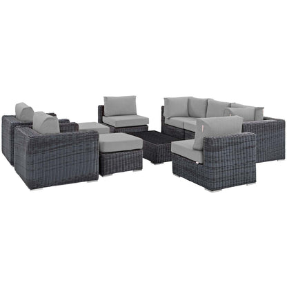 Patio Furniture Sets | Summon Outdoor Patio Sectional Sofa Set | 10 Piece | Sunbrella Fabric | Two-Tone Rattan Weave | Aluminum Frame | casafoyer.myshopify.com
